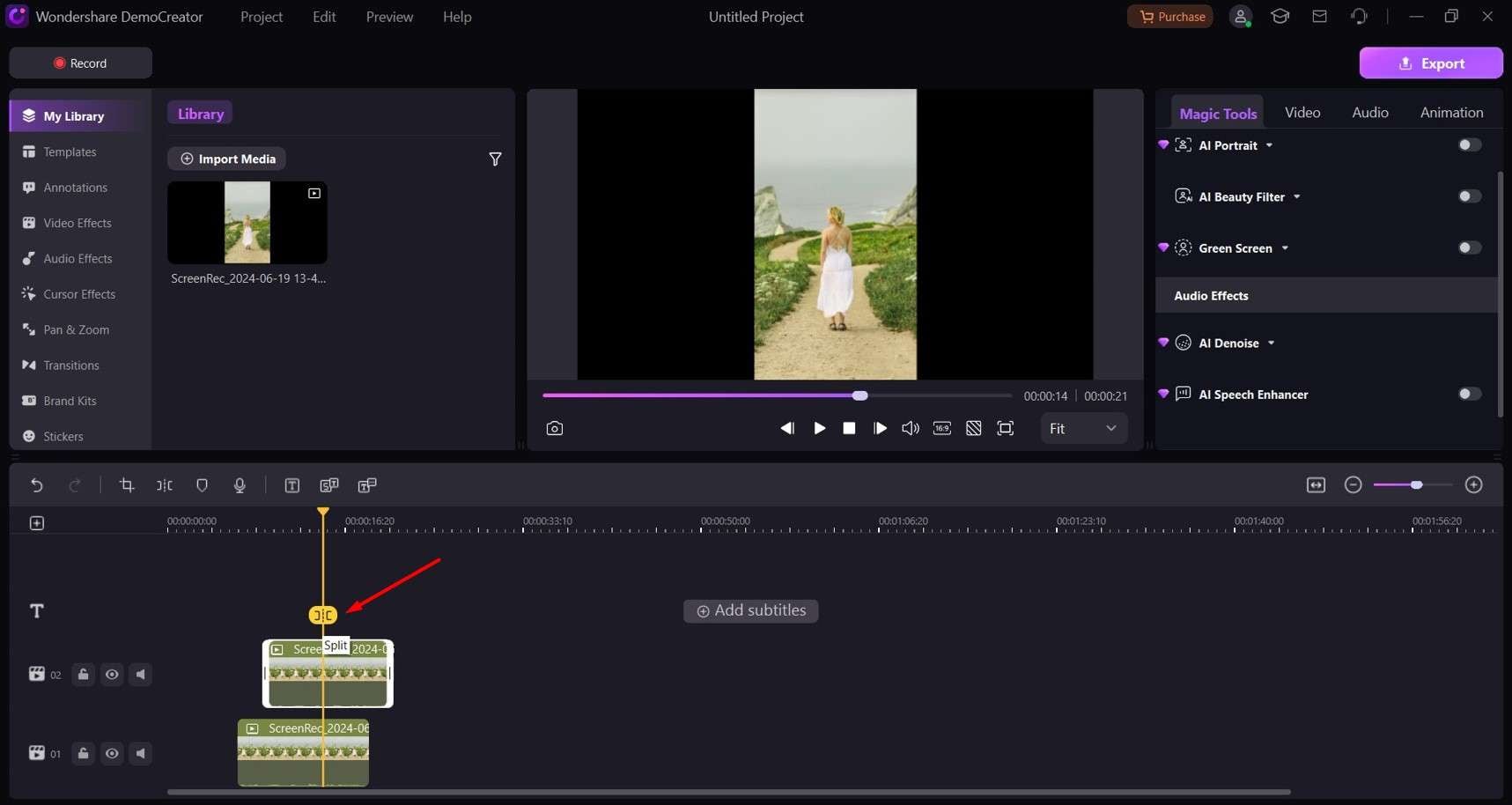 split the video for instagram story with democreator 
