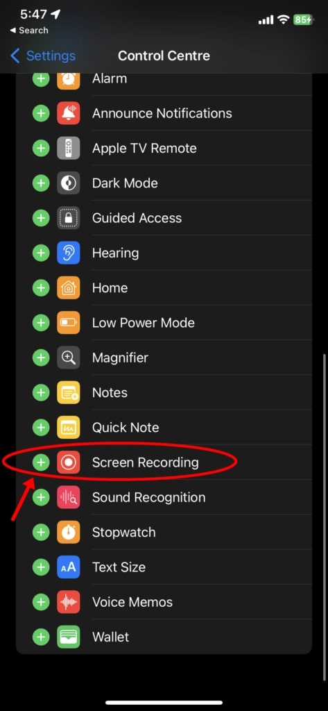find screen recording in settings