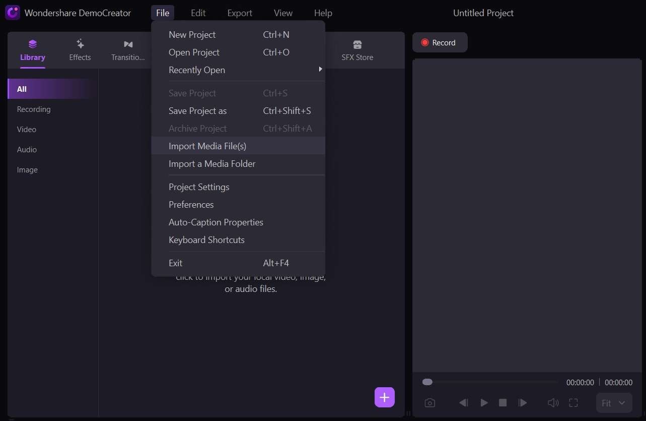 import media files democreator 