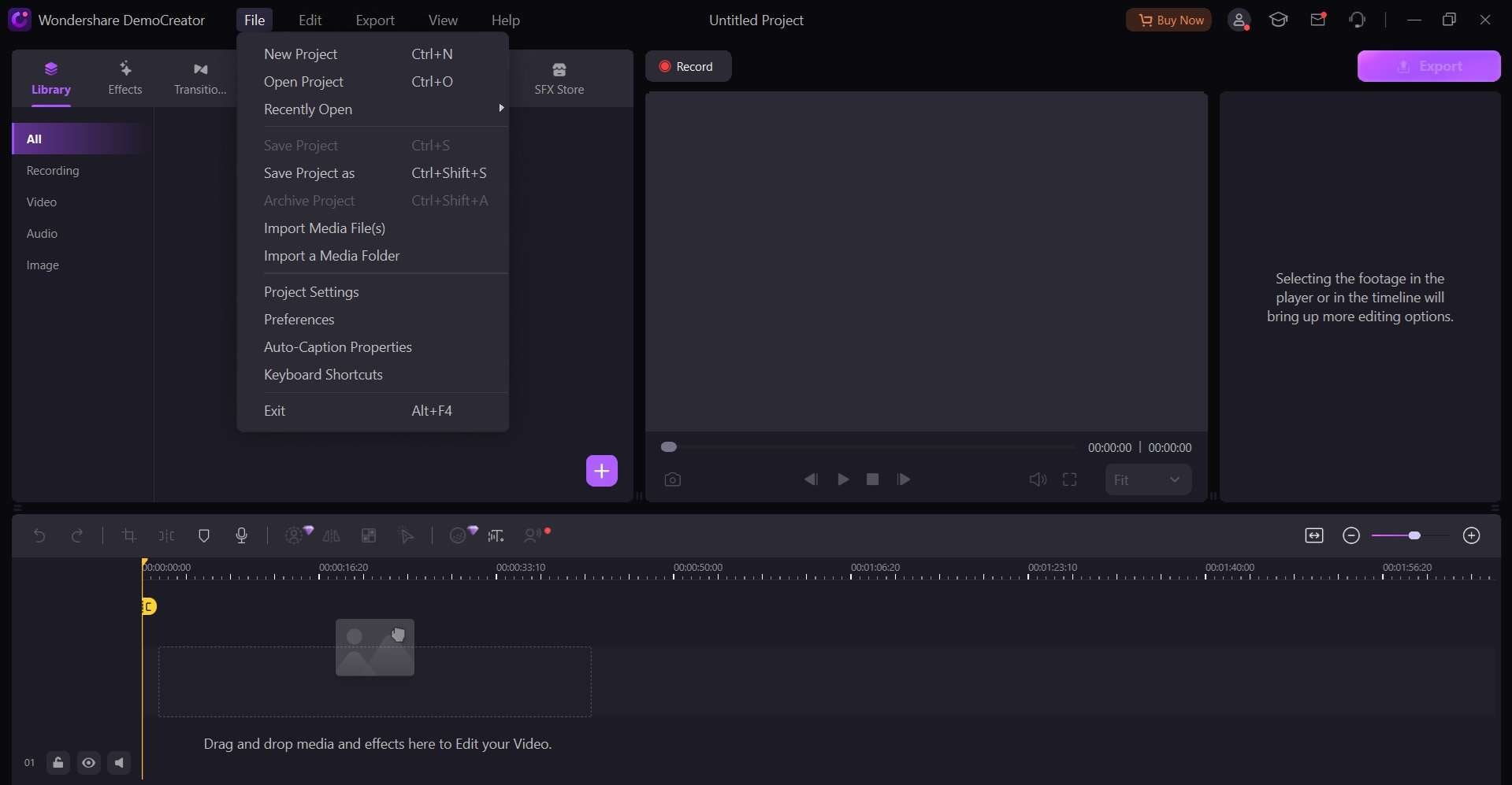 import the audio file to democreator 