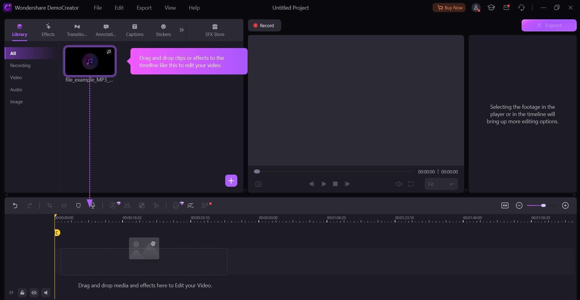 drag and drop audio to timeline 