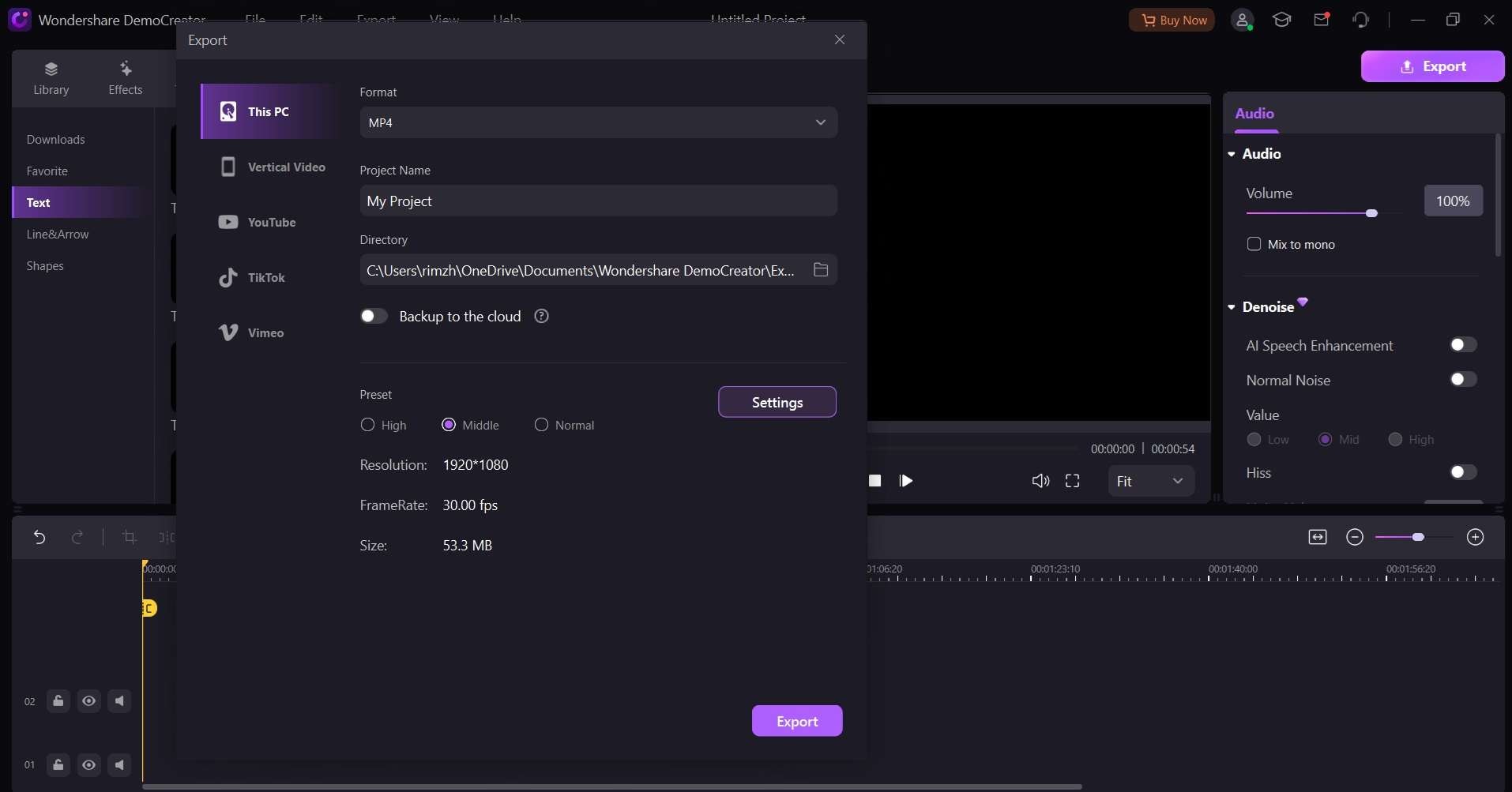 export the recording democreator 