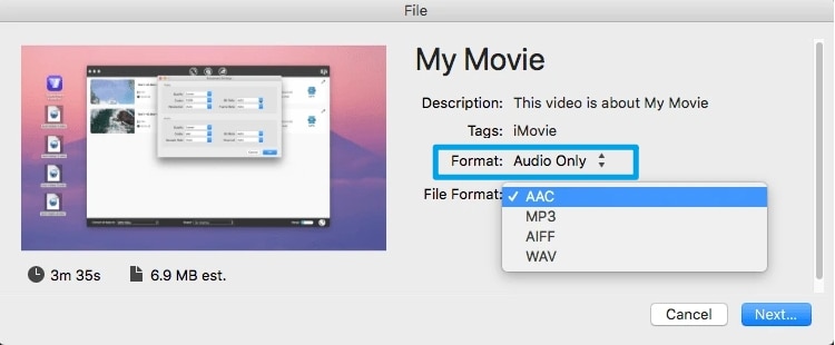 seleccionar sólo audio en iMovie