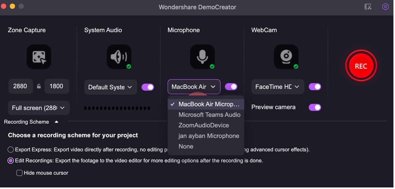 democreator establecer iphone como audio