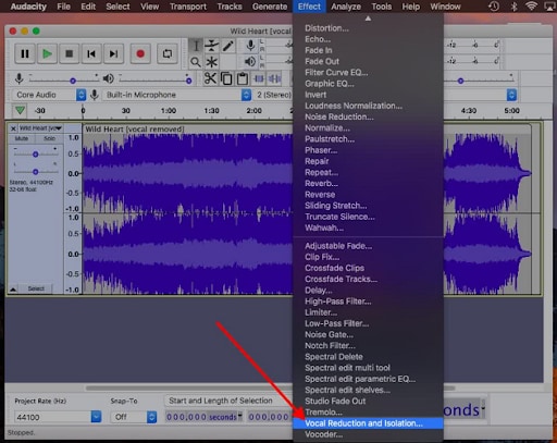 vocal reduction and isolation audacity