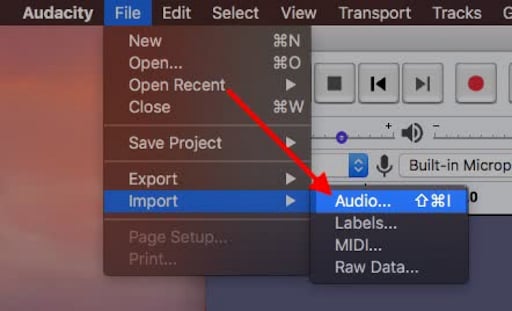 import audio to audacity