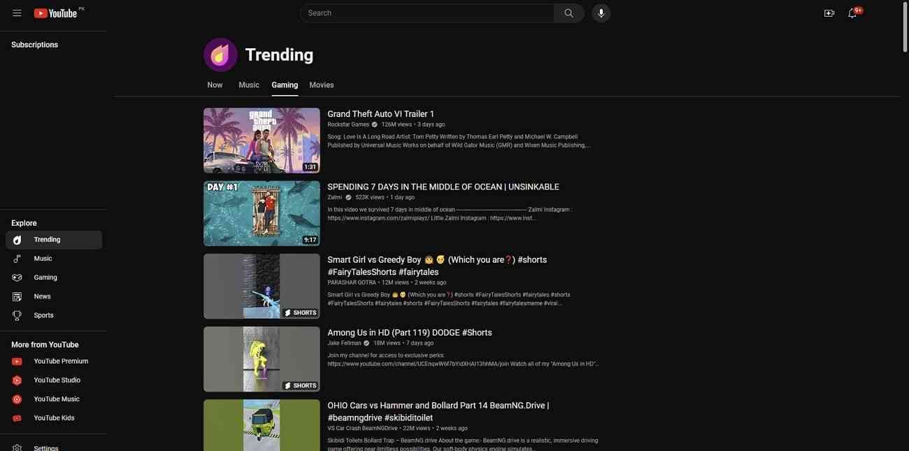 lista de videos trending en youtube en 24 horas