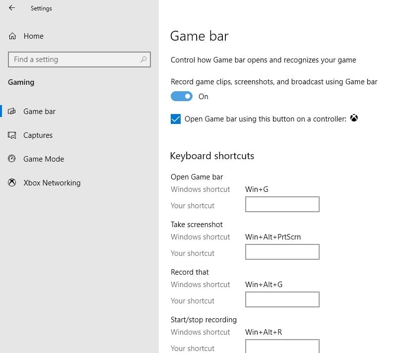 Uruchom bar gier Windows 10