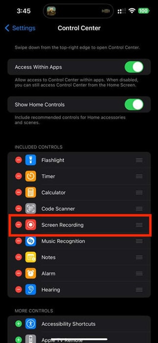 settings control center