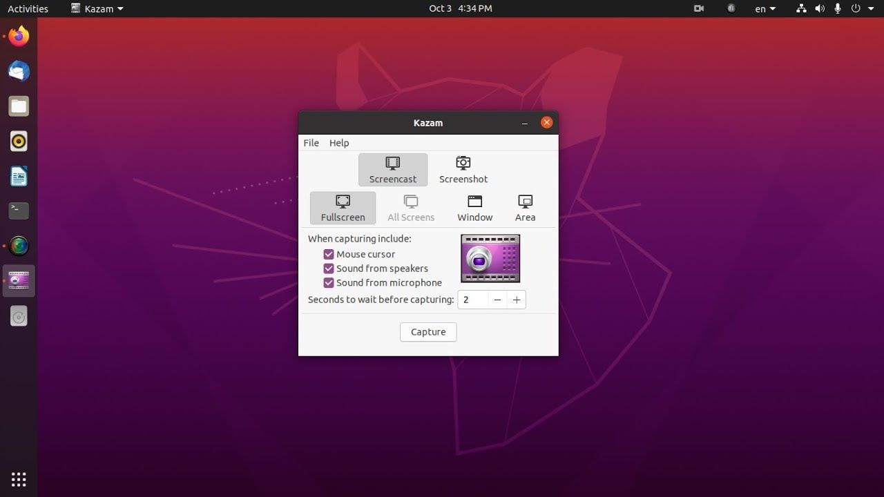 kazam interface on linux