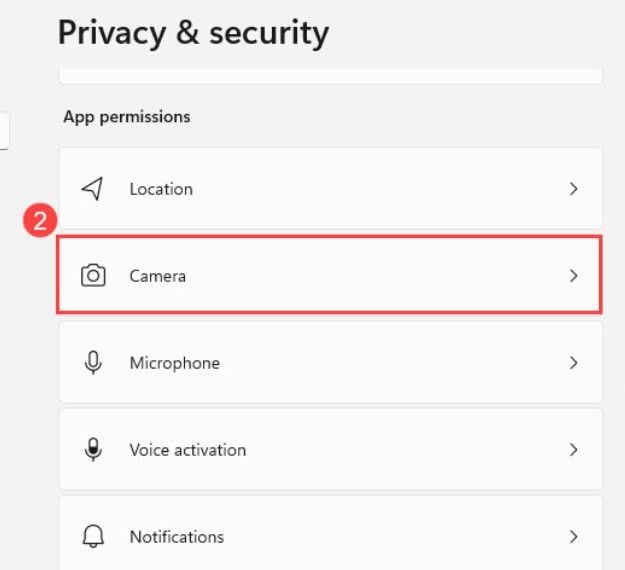 open camera privacy settings