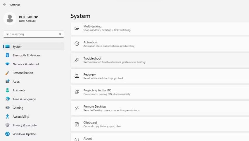 troubleshoot in system settings