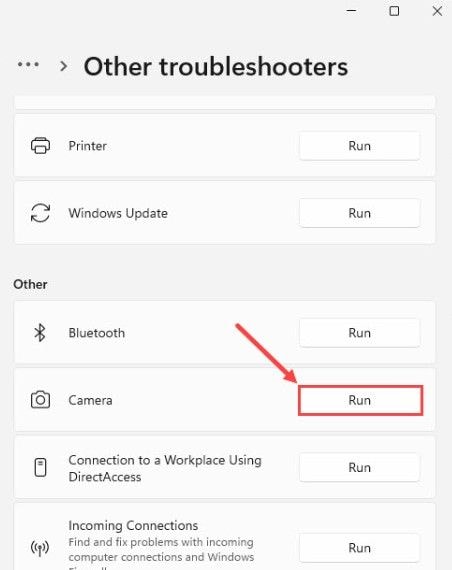 run camera troubleshooter