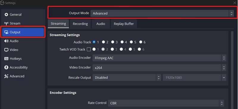 obs output settings menu