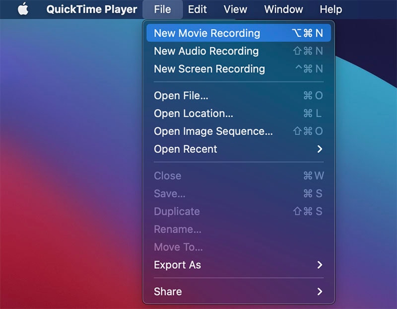quicktime new screen recording