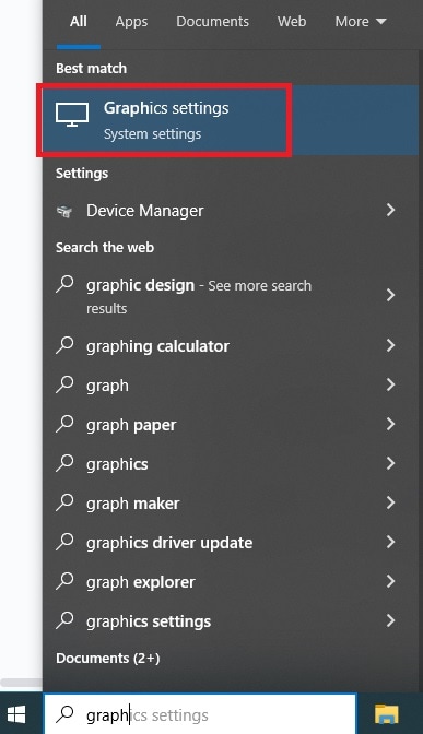 acceso a la configuración de gráficos en windows 