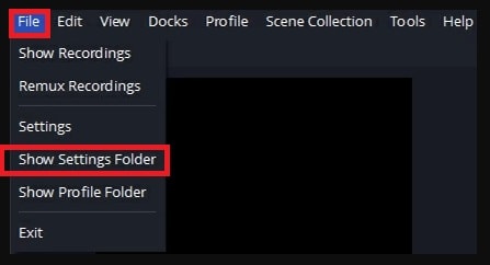 show settings folder in obs