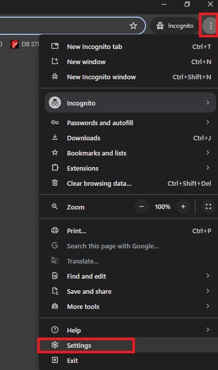 accessing chrome settings 