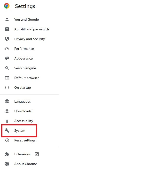accessing system settings in chrome 