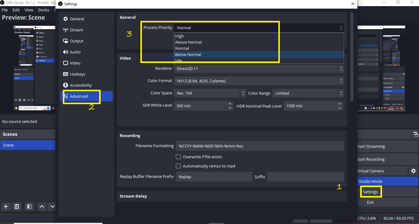 obs reduce process priority  