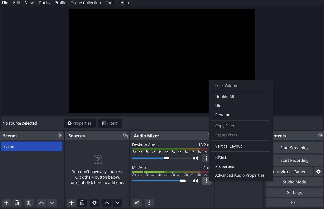 screenshot showing obs studio audio panel