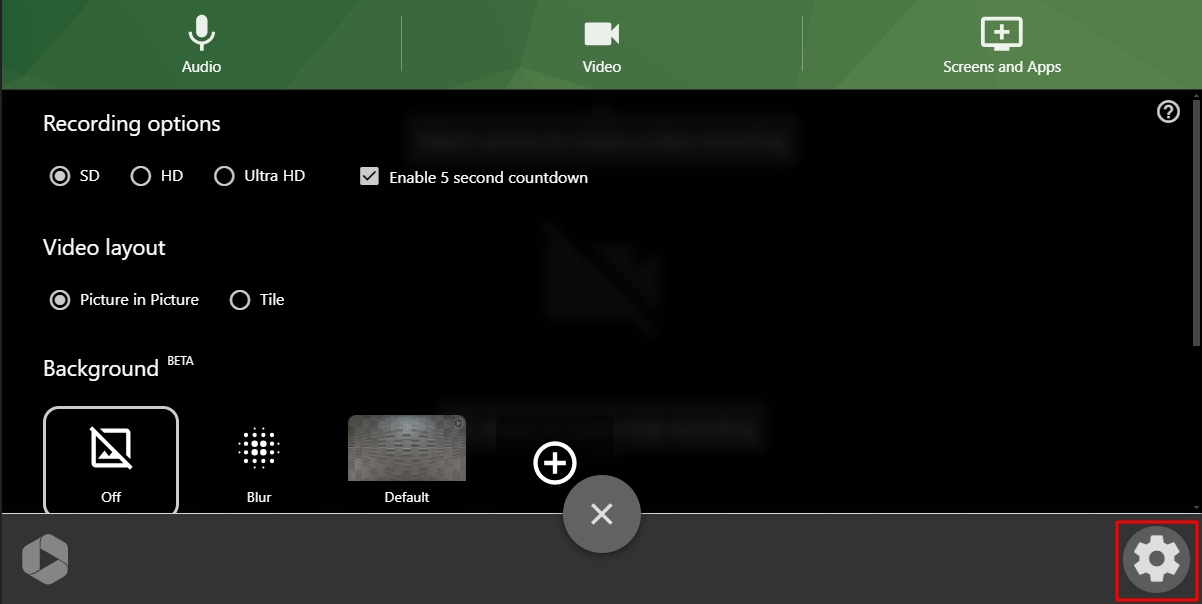 click the gear icon on panopto online recorder