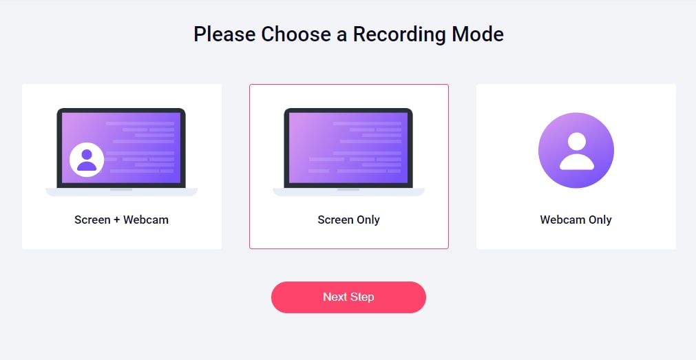 choose recording mode and select next step 