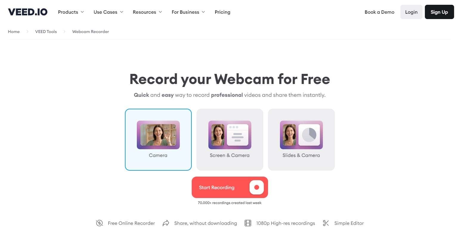 select a recording mode on an online webcam recorder