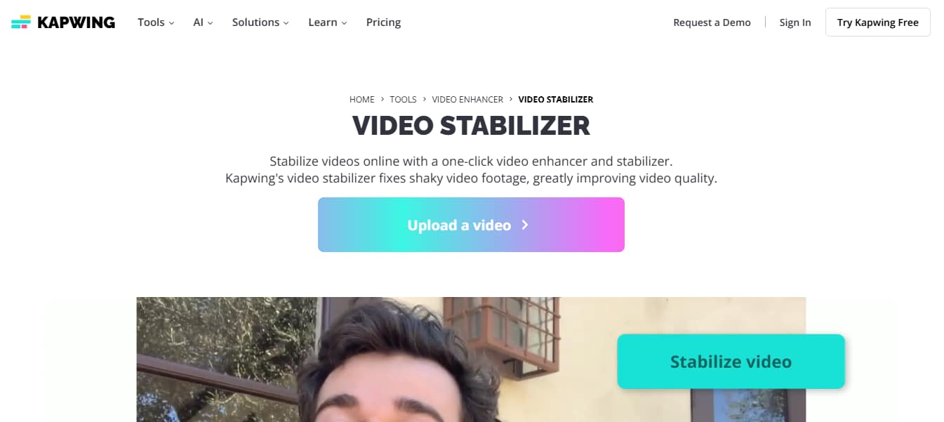 kapwing’s online video stabilizer homepage