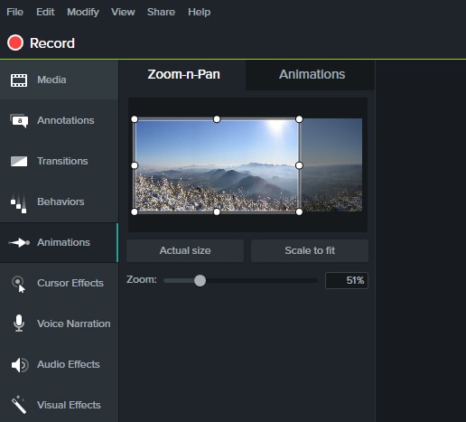 pan and zoom in camtasia