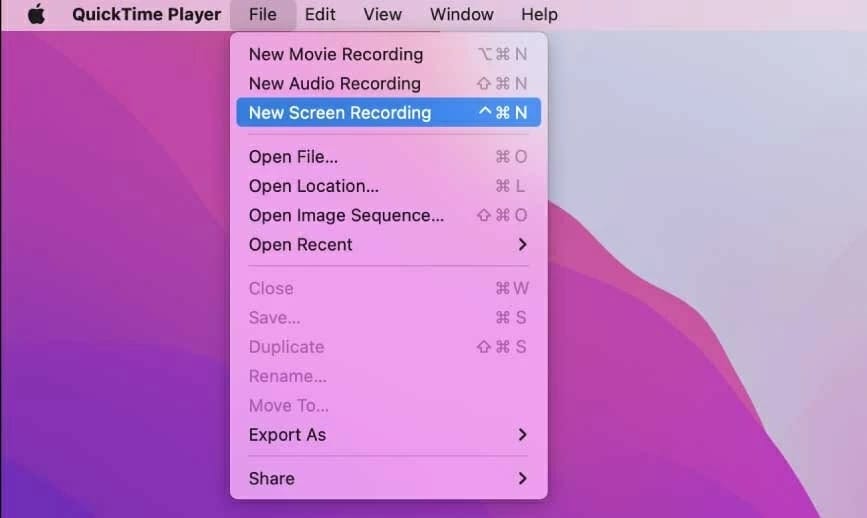 start a new screen recording with quicktime player