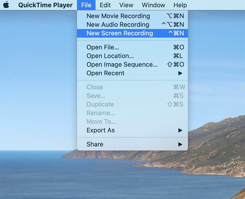 quicktime new screen recording