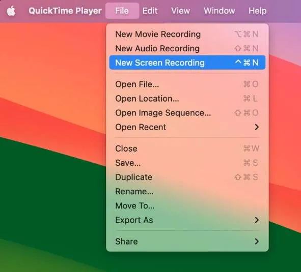 quicktime player new screen recording