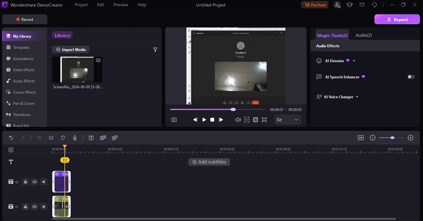 wondershare democreator edit recording