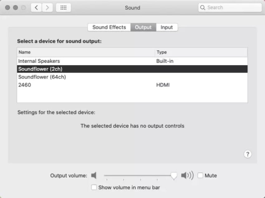 choose soundflower 2ch as the sound output