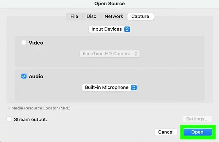 select your audio recording settings