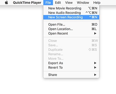 start a screen recording with quicktime