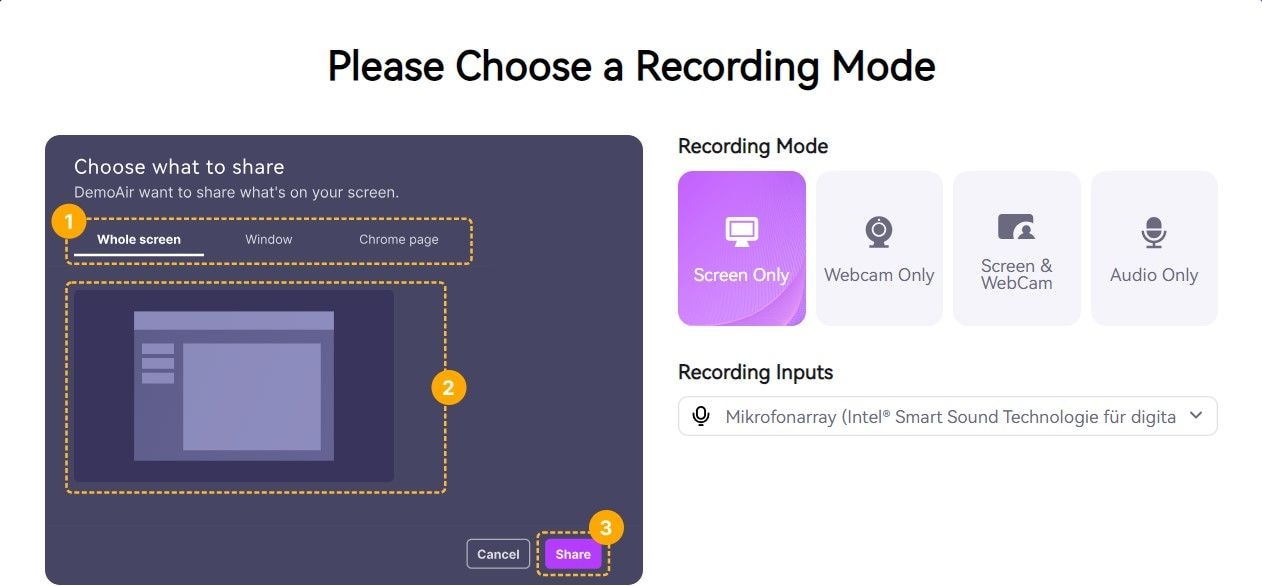 select the recording mode