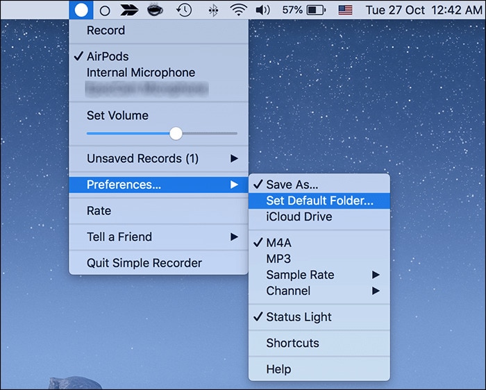 select default folder in simple recorder