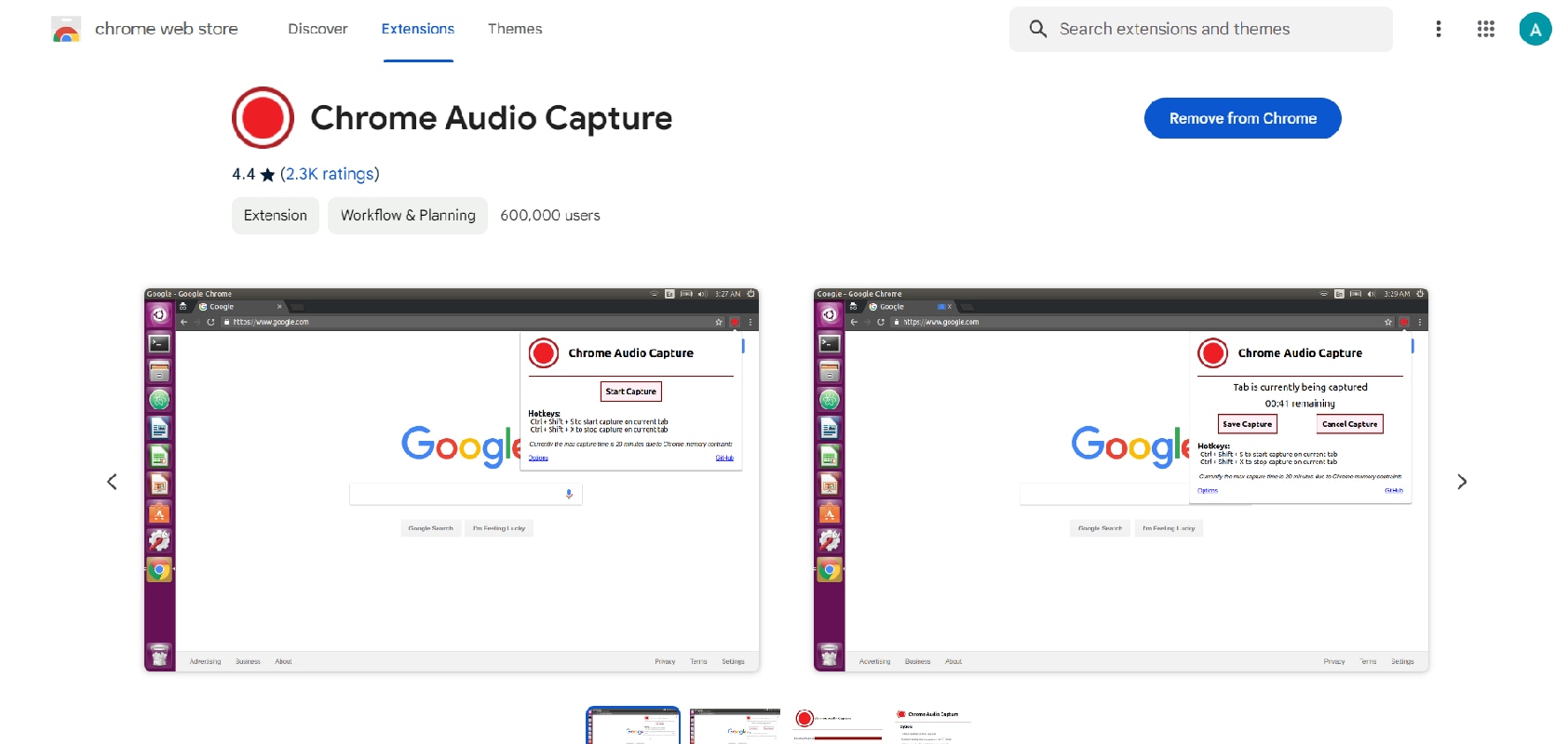 captura de audio en chrome web store