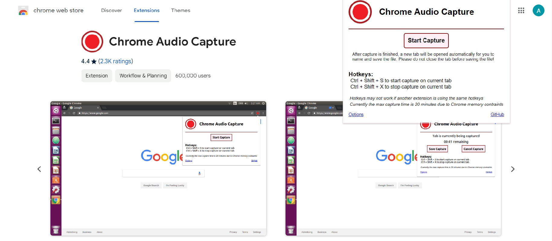 audio capture on chrome extensions