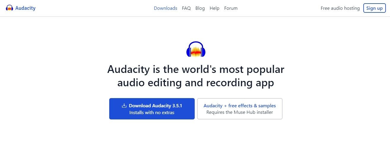head to audacity download section