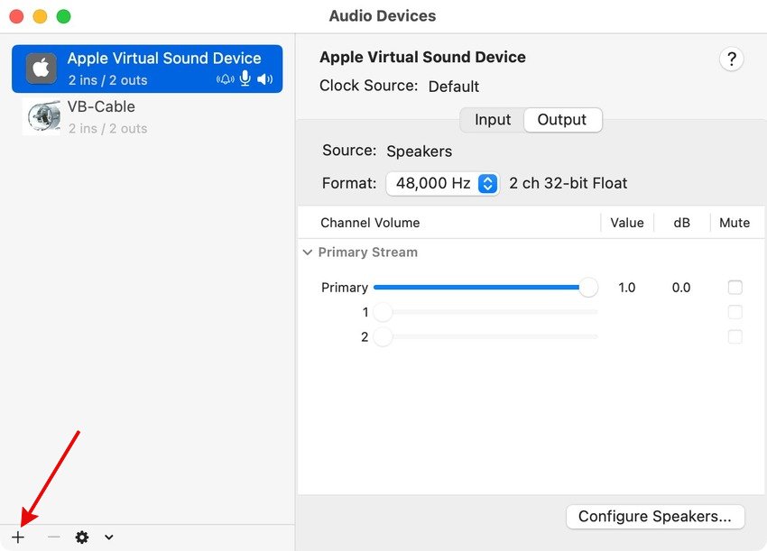 dispositivos de audio en la configuración audio midi