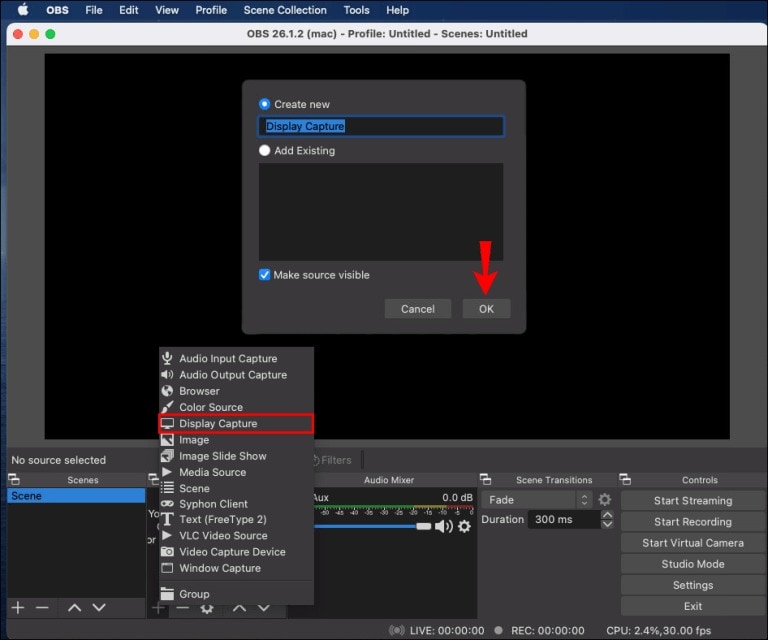 create a new display capture