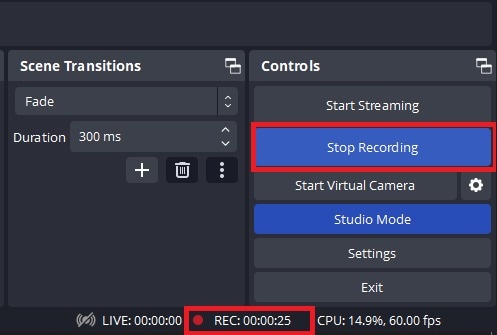 stop recording in obs studio