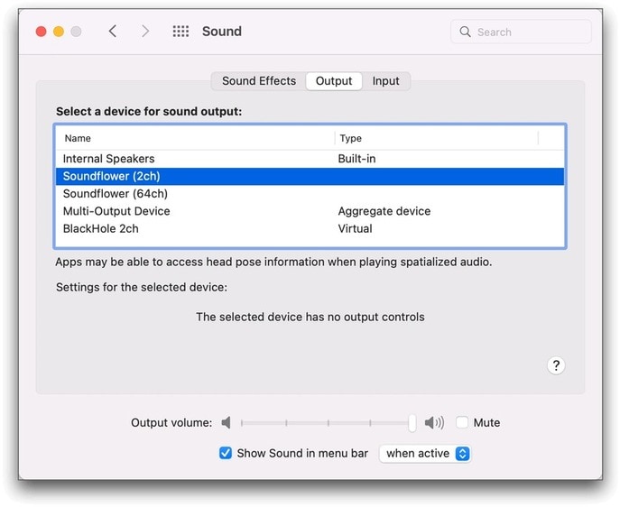 choose soundflower as the sound output