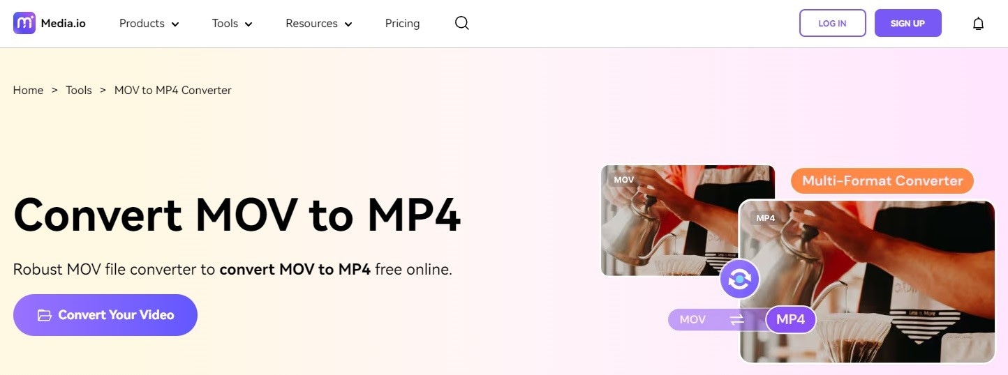 open media.io's online converter