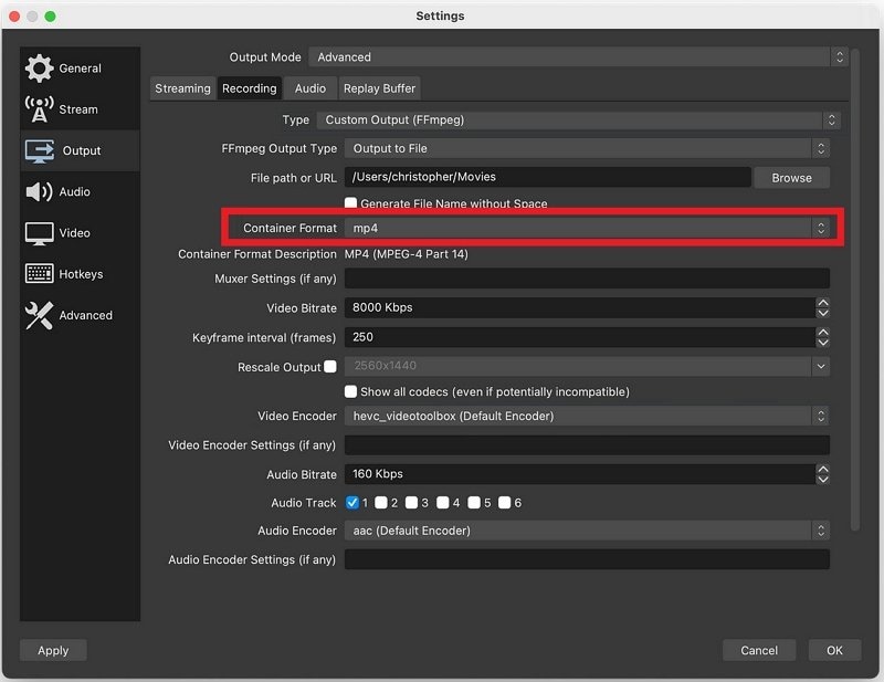 personalizar la configuración de salida