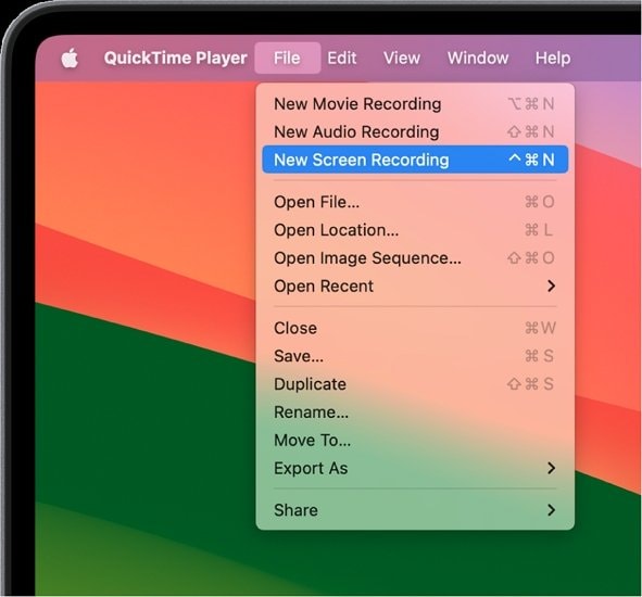 quicktime player new screen recording