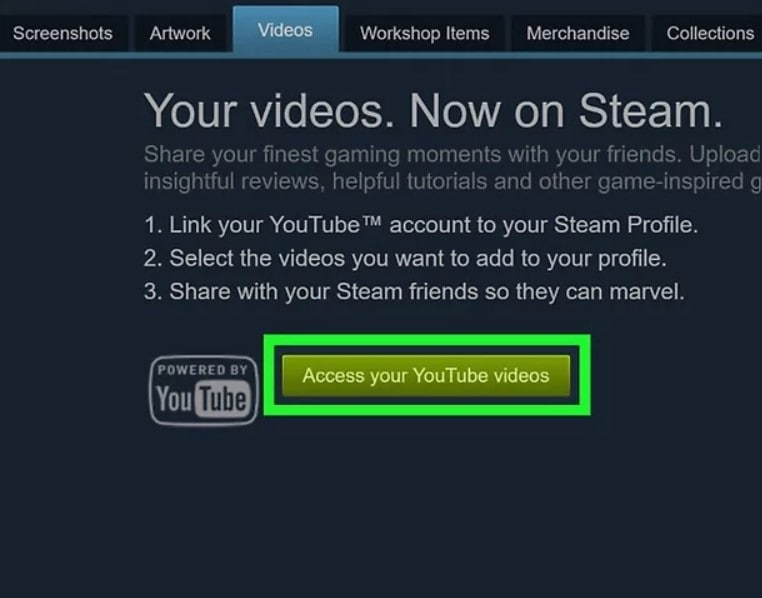 steam access youtube video